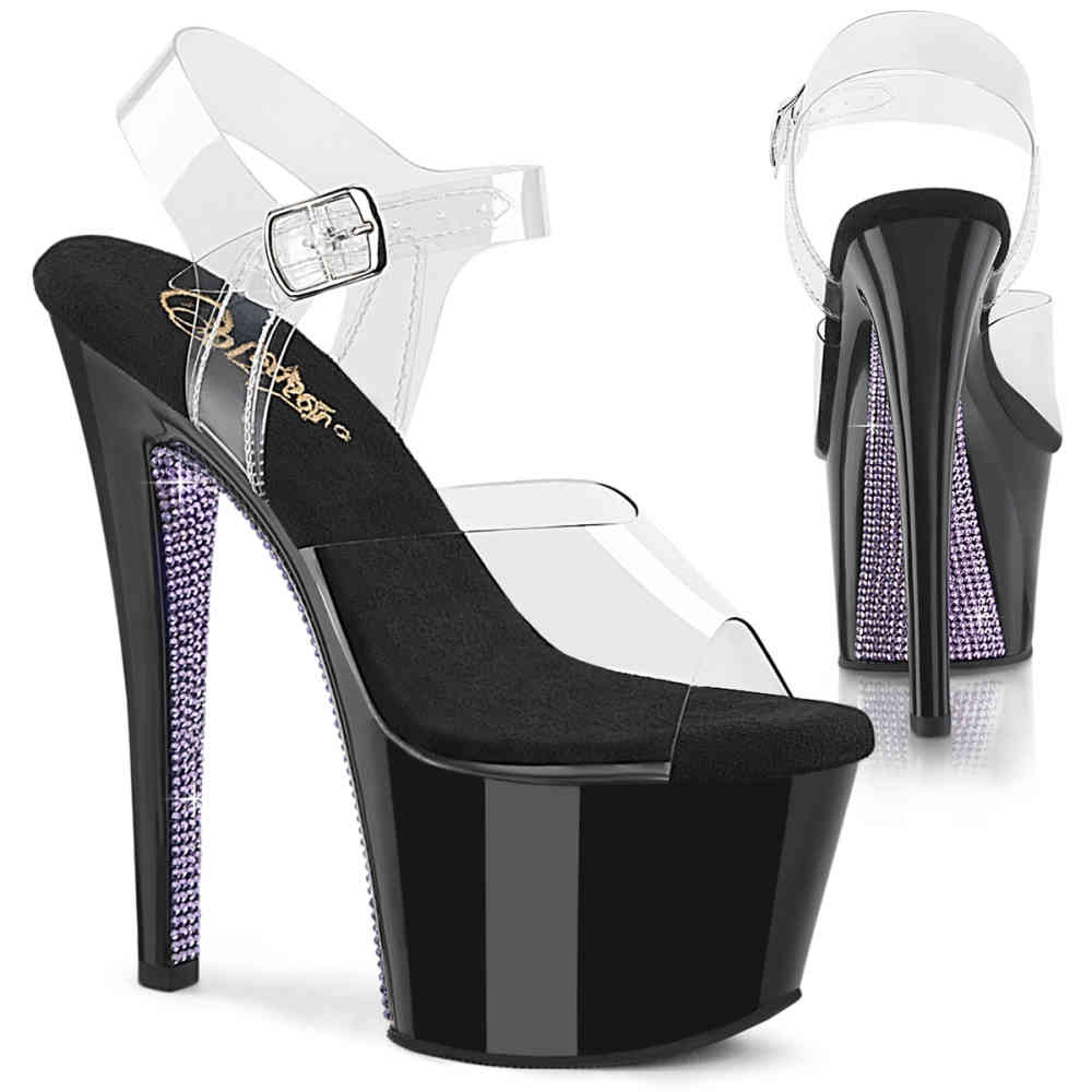 Pleaser - SKY-308CRS Sandaal met enkelband - Transparant/Paars